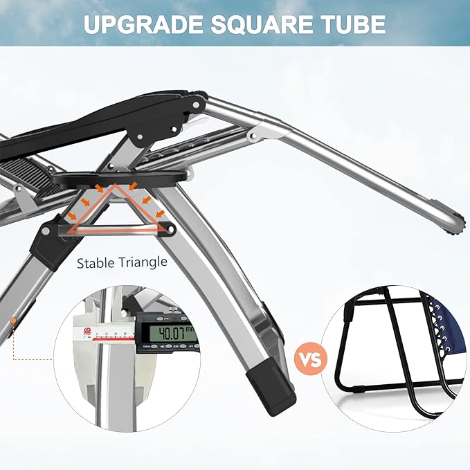 ABORON Zero Gravity Chair Set of 2, Outdoor Lounge Chairs Sun Loungers with Removable Cushion,Headrest,Cup Holder,Reclining Patio Lounger Chair for Indoor and Outdoor