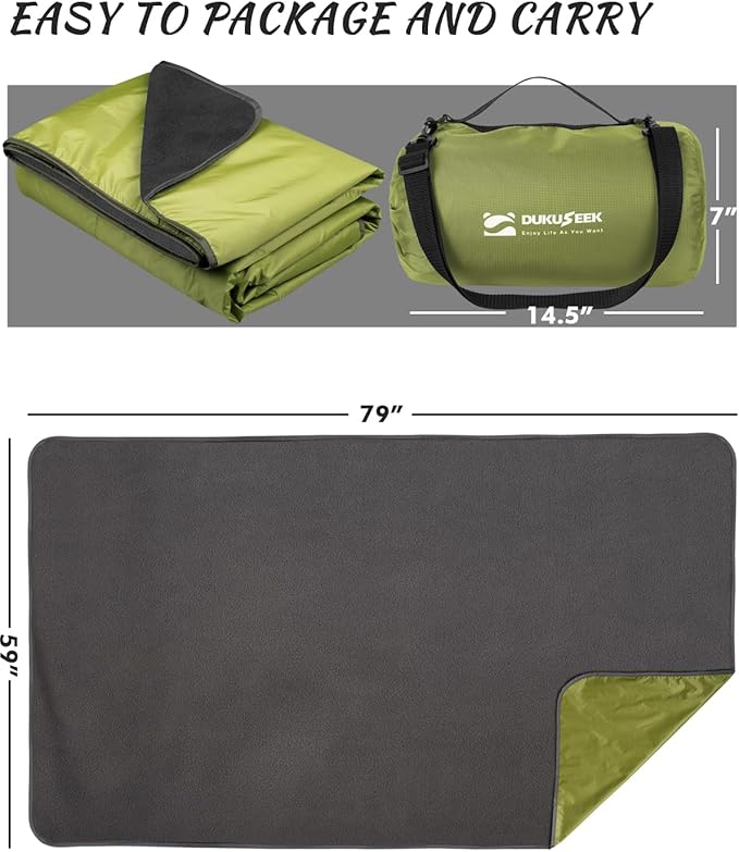 DUKUSEEK Waterproof Blanket Outdoor, Hooded Blanket Poncho - Large (79x56), Portable, Windproof Fleece Blankets for Cold Weather Camping, Picnic, Sports, Boat, Dogs, Festivals, Car, Emergency…