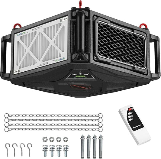 Abestorm 270 Degree Intake Air Filtration System, 780 CFM Workshop Hanging Dust Collector with Remote Control, Ceiling Mounted for Woodworking Shops and Garage, 2-speed Adjustment, DecDust 780