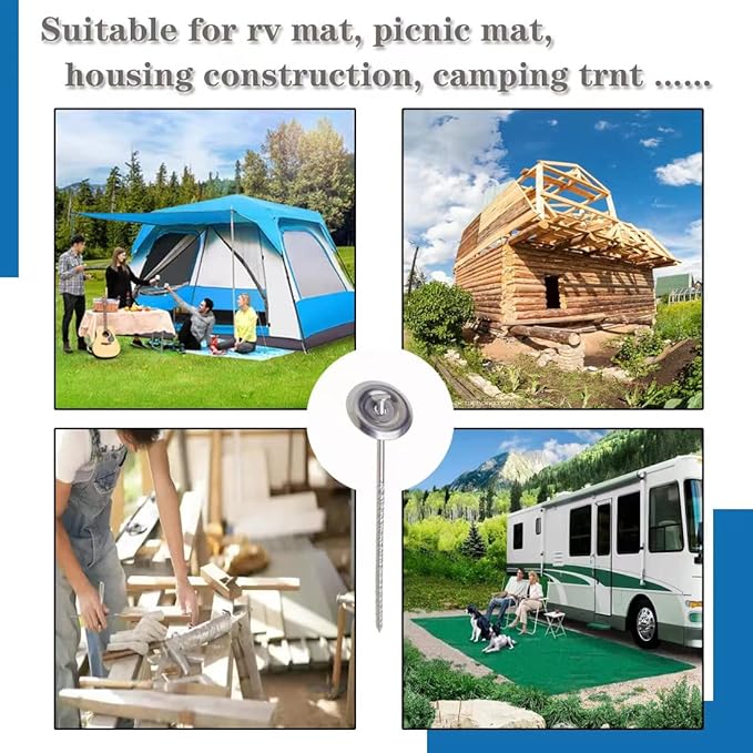 14 Count Outdoor Rv Rug Stakes, Stainless Steel Spiral Patio Mats Stakes, Used for Fixing Rugs, Tents, Tarps, and RV Mats，Rv Camping Accessories for Outside,Camper Must Haves