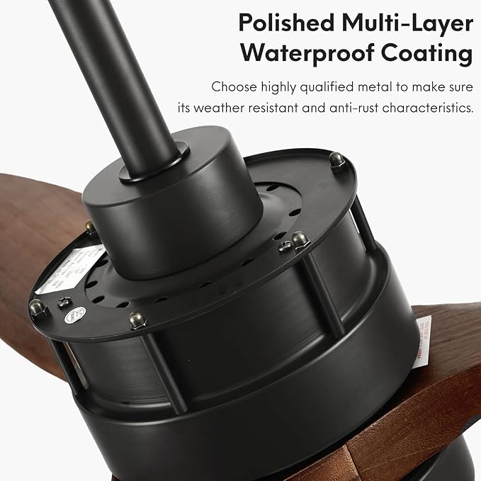 EKIZNSN 42“ Wet Rated Ceiling Fans with Lights Outdoor Hanging for Gazebo Waterproof, DC Motor w 3 Reversible Walnut Wood Blades, Walnut