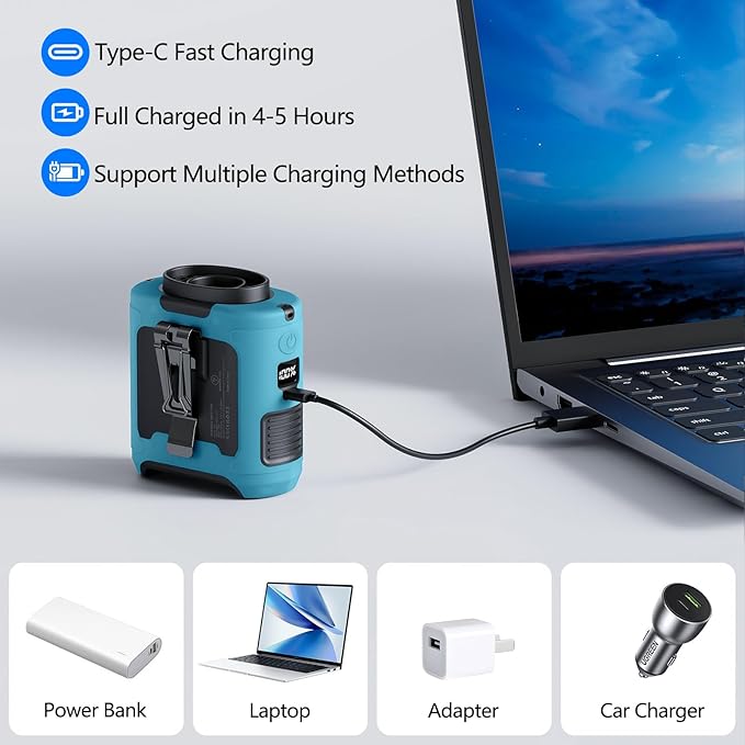 AI Portable Waist Clip Fan, Upgraded 10000mAh Rechargeable Battery Wearable Belt Personal Fan, 16000RPM Powerful 5 Speeds Shirt with Flashlight Neck Hands-Free 40H Cooling (Blue)