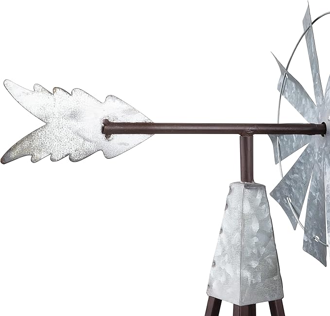Alpine Corporation JUM368 Outdoor Metal Windmill Spinner Garden Yard Decoration, 24 Inches Tall, Bronze and Silver