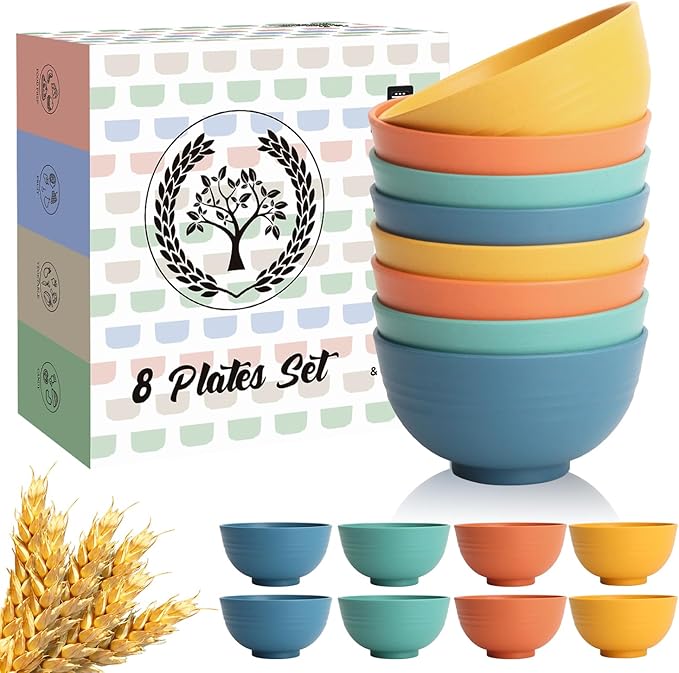 Homienly Wheat Straw Small Bowls, Unbreakable Dessert Bowls set of 8, 10 OZ Mini Bowl for Kitchen, Microwave and Dishwasher Safe Small Bowl for Snack, Ice Cream, Yogurt,Portion Control - Multi, Matte