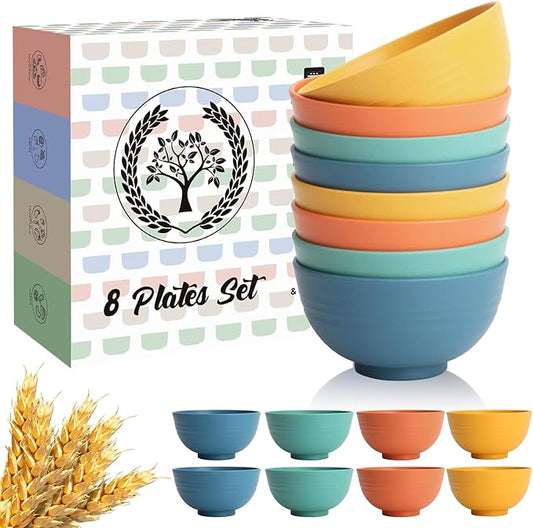 Homienly Wheat Straw Small Bowls, Unbreakable Dessert Bowls set of 8, 10 OZ Mini Bowl for Kitchen, Microwave and Dishwasher Safe Small Bowl for Snack, Ice Cream, Yogurt,Portion Control - Multi, Matte