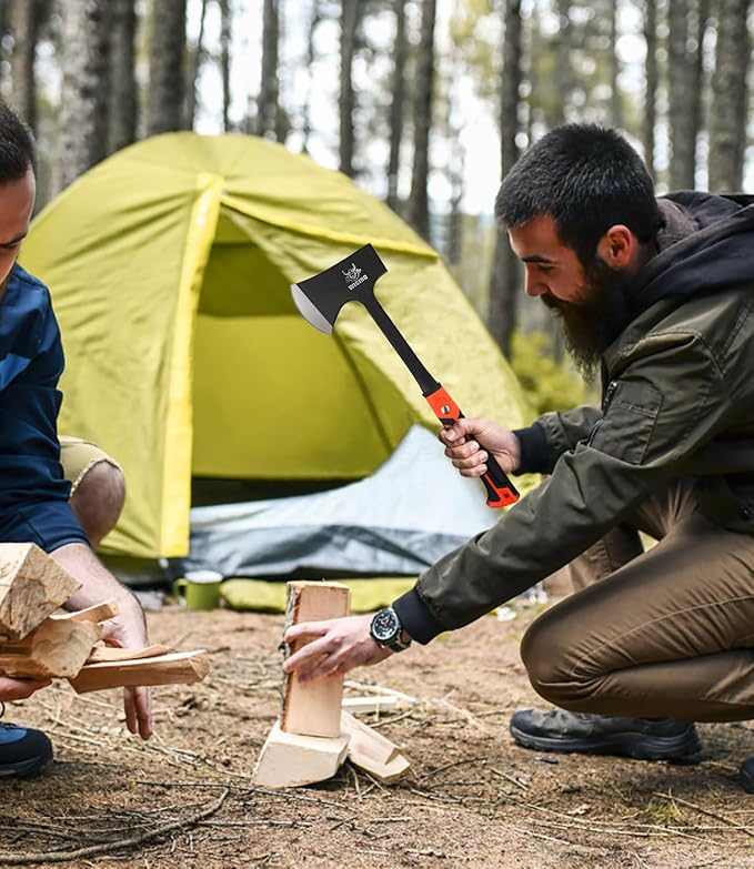 17" Hatchet, Camping Axe High Carbon Steel & Non-Slip Shock-Absorbing Grip with Nylon Sheath
