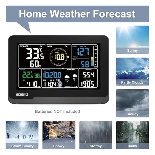 ECOWITT Weather Station WS3912, Includes WS3910 Indoor 7.5'' LCD Display with CO₂ Detector Sensor, and WS85 Outdoor Sensor Array, and WN32 Outdoor Single-Channel Thermometer&Hygrometer Sensor, 915 MHz