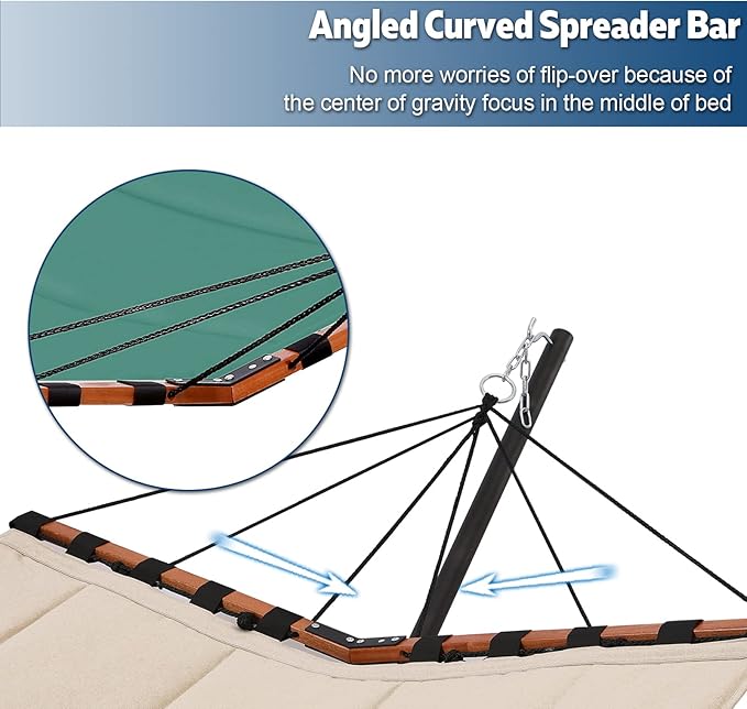 TegerDeger 12FT 2 Person Hammock with Stand Included 55 x 79IN Large Hammock 450LB Capacity with Hardwood Spreader Bar & Nylon Rope for Outside, Patio, Garden, Backyard, Beach, Poolside - Lake Blue