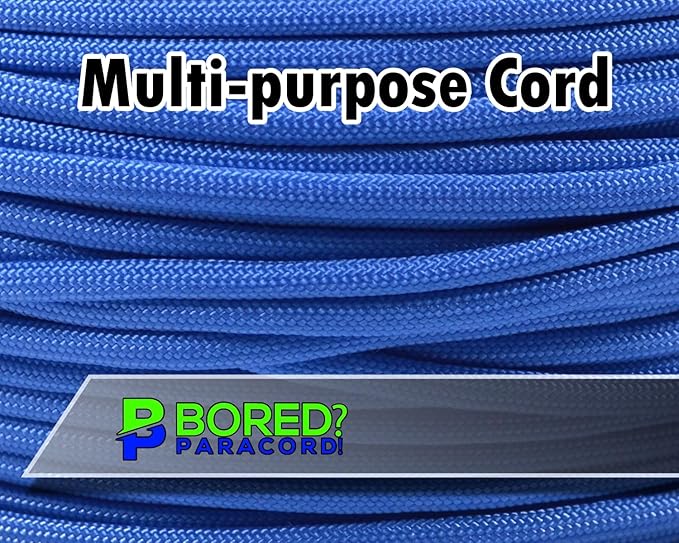 BORED? PARACORD! 550 lb Paracord - Ideal for Crafting, Camping, DIY Projects, Active & Military Outdoors - Strong Survival Rope - Tactical Parachute Cord Type III - Tarheel Blue 50 Feet
