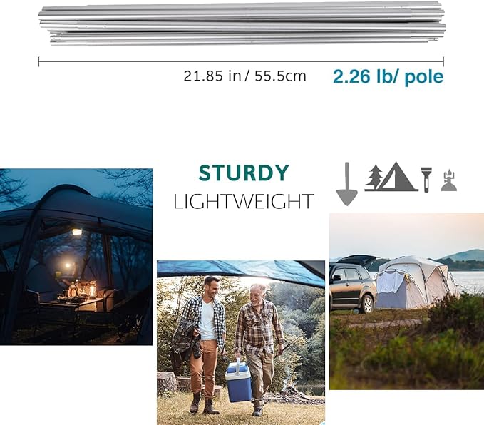 Aluminum Tent Poles Replacement, Fits Both Female and Male Ends, Lightweight Tent Pole Repair Kit, 7001 Aluminum Alloy T6 Heated