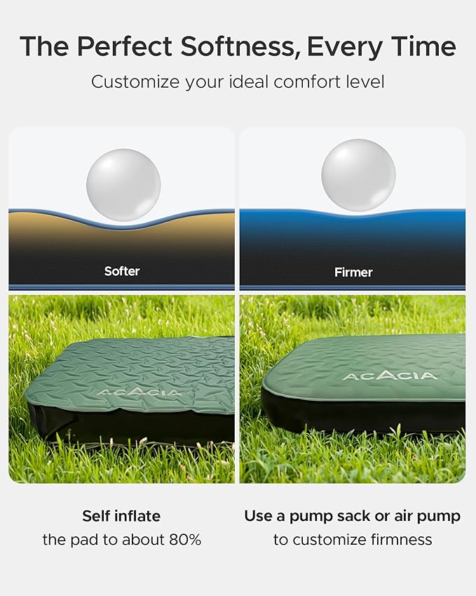 ACACIA 4.3" Thick Self Inflating Sleeping Pad with Foam | Innovative Y-Shaped Telescopic Structure | Ultraportable Camping Mattress | Outdoor Compact Air Mat for Tent Car |