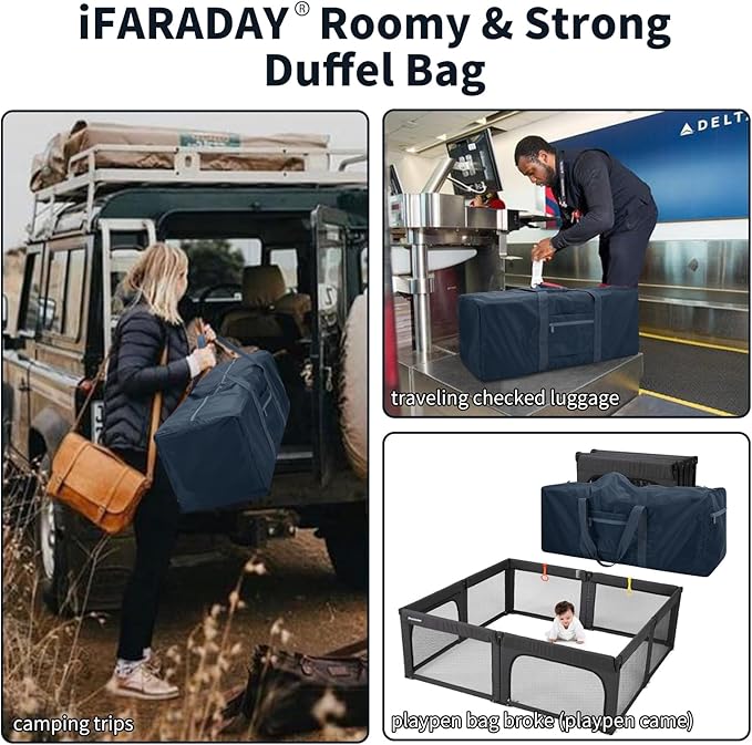 Foldable Duffle Bag for Travel - 75L Large Spare Travel Duffel Bag Lightweight with Trolley Sleeve - Navy