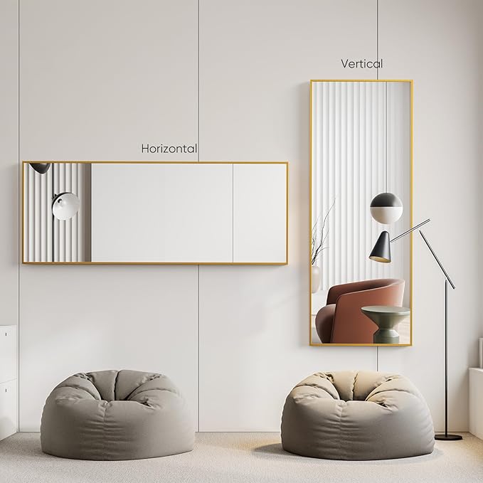 Full Length Floor Mirror, 71'' x 26'' With Aluminum Alloy Thin Frame - Hanging or Leaning for Wall, Bedroom, Dressing - Home Decor, Gold