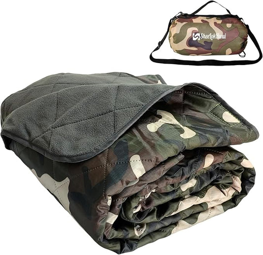 4-in-1 Large Outdoor Blanket - Waterproof & Windproof Thickened Warm Fleece Camping Blanket for Stadium, Hiking, Sporting Events - 81"x57", Packable (Camouflage)