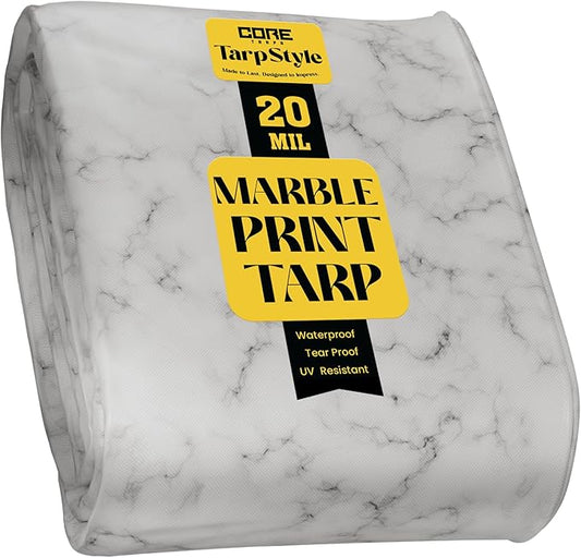 Core Tarps Extreme Heavy Duty 20 Mil Tarp Cover, Waterproof, UV Resistant, Rip and Tear Proof, Poly Tarpaulin with Reinforced Edges for Roof, Camping, Patio, Pool, Boat (Marble/White 20′ X 30′)