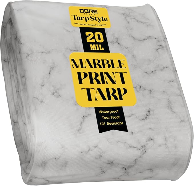 Core Tarps Extreme Heavy Duty 20 Mil Tarp Cover, Waterproof, UV Resistant, Rip and Tear Proof, Poly Tarpaulin with Reinforced Edges for Roof, Camping, Patio, Pool, Boat (Marble/White 100′ X 100′)