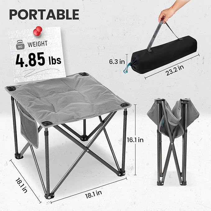 FUNDANGO Folding Camping Stool, 2 Pack 18.1 Inch Oversized Foot Stools 400 Lbs Heavy Duty Portable Padded Seat Anti-Slip Foots & Carry Bag for Fishing Outdoor Lawn Travel (Grey)