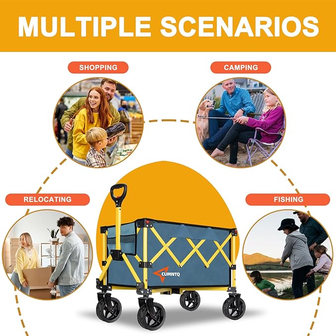 Collapsible Wagon Cart with Wheels, Heavy DutyFoldable Wagon Cart with 230lbs Weight Capacity, UtilityBeach Wagons Portable for Outdoor, Grocery, Camping,Shopping, Green