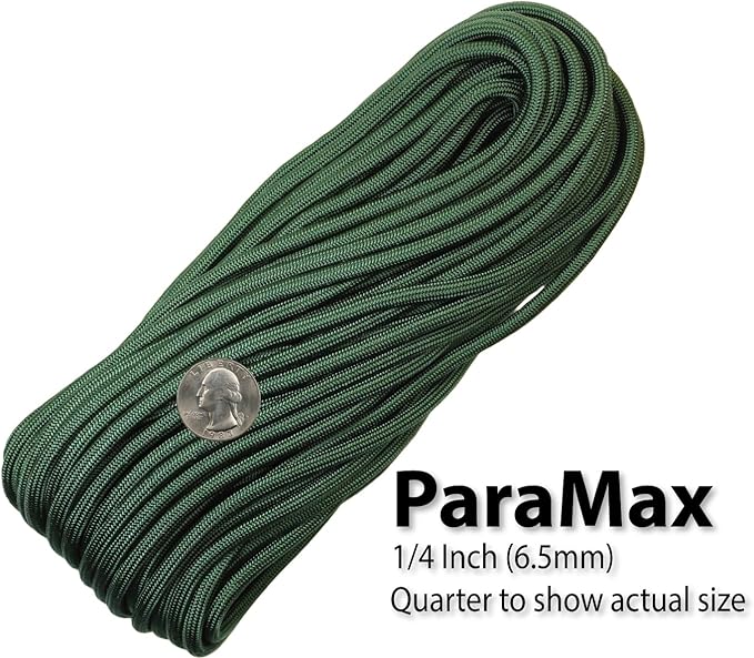 1/4" ParaMax Paracord 100 ft – 1000 lb Type IV Rope for Dog Leashes, Camping, Kayak Anchor - Made in USA - Emerald Green