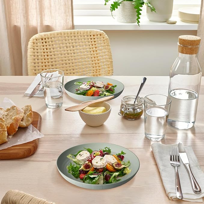 Homienly Wheat Straw Plates, Dinner Plates with Unique Texture Set of 8, Alternative to Plastic Plates, Plate Set for Kitchen, Camping, Unbreakable Microwave and Dishwasher Safe Plate- Light Grey