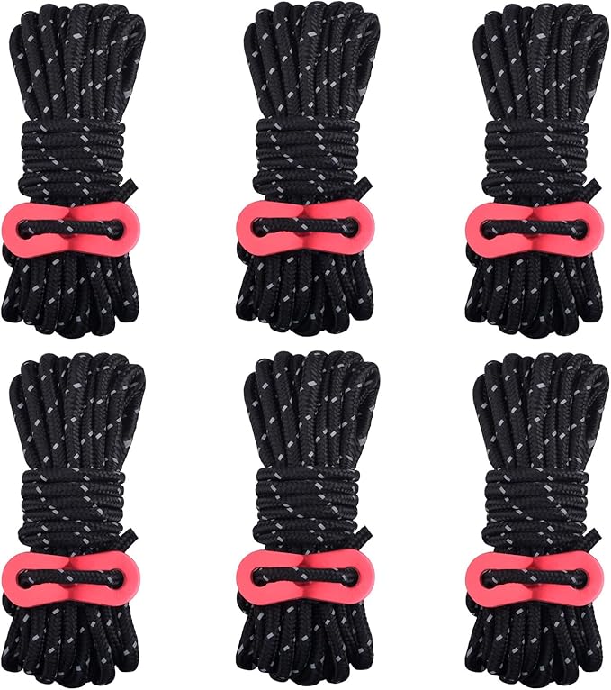 Azarxis Reflective Tent Guide Rope Lightweight Guy Line Cord with Aluminum Adjuster Guyline Tent Cord Tensioner for Camping Hiking Backpacking - Essential Survival Gear 13 Feet
