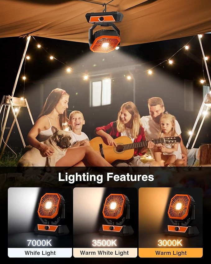 Portable Camping Fan with 20000mAh Rechargeable Battery, USB-C Battery Powered Fan for Indoor Outdoor Use, Ultra Quiet Battery Operated fan for Travel, Tent, Beach, Picnic, BBQ, Desk, Home