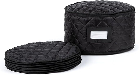 Covermates Keepsakes - Dish Storage - Padded Protection - ID Window - Stain Resistant - Machine Washable - China Storage, Black