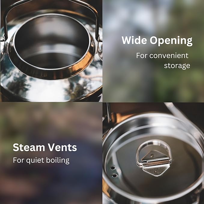 Camping Kettle for Boiling Water 1.2L | Stainless Steel Open Fire Coffee & Tea Pots | 5-Cup Water Kettles| Travel Tea Kettle for Outdoor Cooking & Backpacking