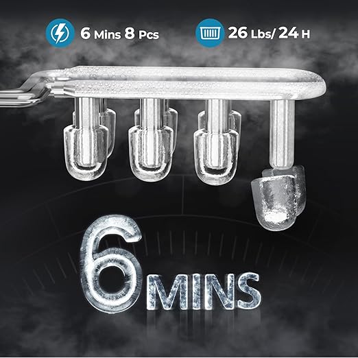 Countertop Ice Maker Machine, 8 Ice Cubes in 6 mins, 26lb/Day Ice with 2 Sizes- Portable Mini, Energy Saving & Basket/Scoop for Home/Party/Travel/Camping/Bar,Black