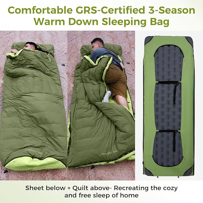 ATEPA Down Sleeping Bag, Recycled 650FP 4 Season Summer & Winter Compact Rectangle Lightweight Waterproof Wearable Sleeping Bag with Compression Sack for Camping Backpacking Hiking