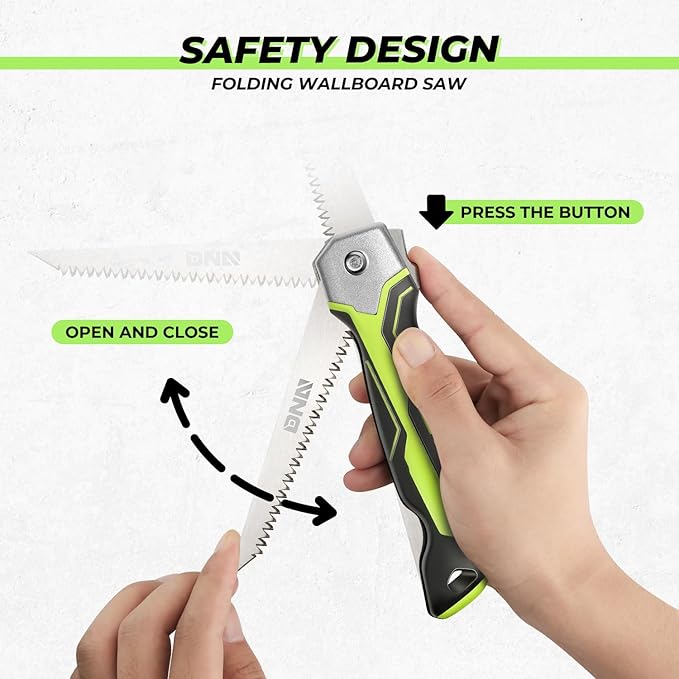 DNA MOTORING Foldable Drywall Saw, Folding Wallboard Saw, Hand Saw Jab Saw Tool for Drywall, Wallboard, Plywood, PVC, w/Lockback,TOOLS-00587