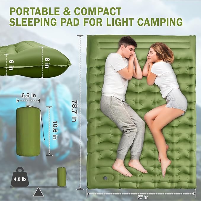 Sleeping Pad for Camping, 6" Extra Thick Camping Mat with Pillow Built-in Foot Pump, Ultra Comfortable Inflatable Sleeping Mat for Backpacking, Hiking, Camp Tent - Enjoy a Comfy Sleep