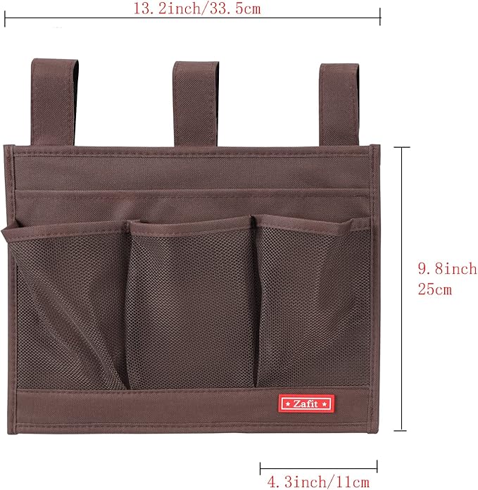 Hanging Bedside Caddy, Bedside Storage Organizer for Magazine, Phone, Remote control (Classic4 Pockets-Coffee)