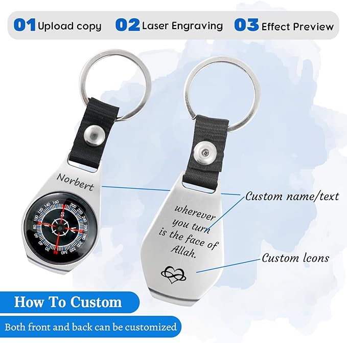 Custom Engraved Compass Keychain - Personalized Brass Compass with Luminous Function, Waterproof Survival Tool for Hiking Camping Graduation Gifts