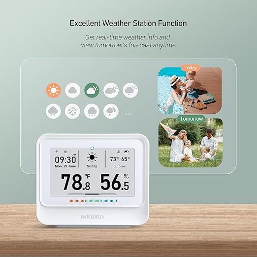 INKBIRD WiFi Thermometer Hygrometer, Temperature and Humidity Sensor with Weather Station, 9-in-1 IBS-TH5 with Electronic Ink Display, 2 Years Free Data Storage Export, Remote Monitor for Room