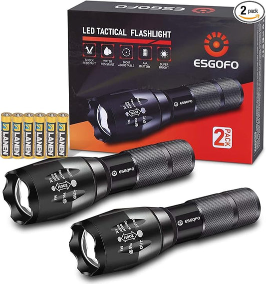 Esgofo LED Flashlights 2 Pack Bright Powerful EDC Handheld Flash Lights, High Lumens Pocket Linterna, 5 Modes, Waterproof, for Gift Survival Emergency Camping