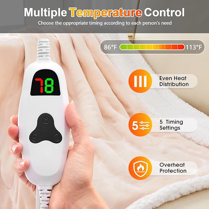 greenoak Wearable Heated Throw Blanket Electric Shawl - Heated Robe Poncho Blanket Hoodie for Adult, Winter Gifts for Mom Women Girlfriend Grandma, Warm Sherpa with Pockets, 5-Position Timer,Pink