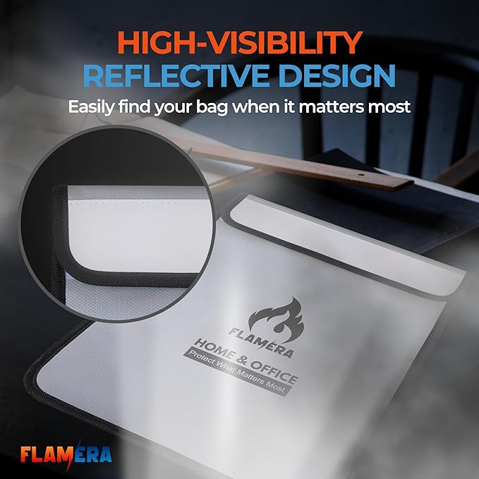 Fireproof and Water-Resistant Bag with Two Pockets and Secure Zipper – 15" x 11" Fireproof Money Bag, Heat Resistant up to 2000°F – Protects Documents, Cash, and Valuables for Home or Office