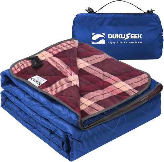 DUKUSEEK Waterproof Camping Blanket with Thick Fleece, Large Outdoor Blanket Windproof with Foldable Hood for Camping Stadium Sporting Events,79"x 58"…