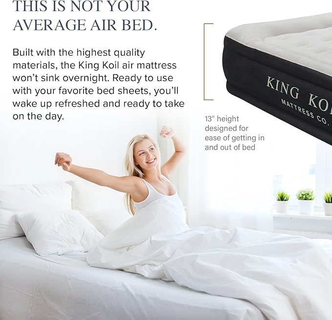 King Koil Luxury Plush Pillow Top California King Air Mattress with Built-in High-Speed Patented Pump for Home, Camping & Guests, 13" Inflatable Double High Blow Up Airbed, Waterproof, 1-Year Warranty