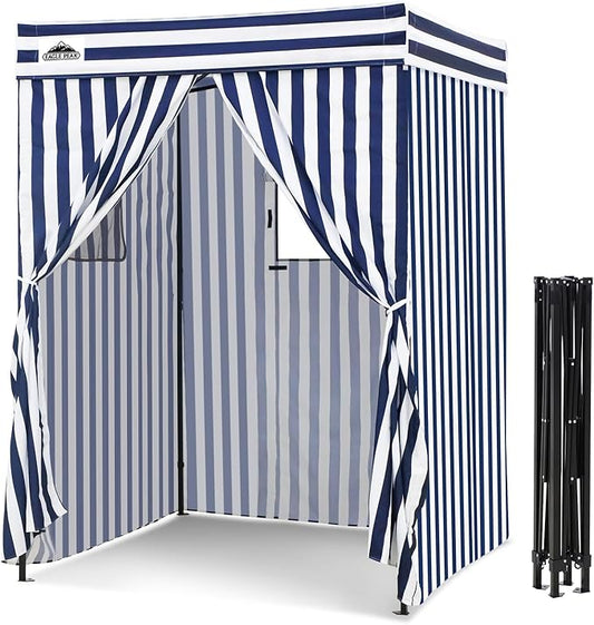 EAGLE PEAK Flex Compact 5x5 Pop-up Canopy Changing Room, Portable Privacy Dressing Room for Indoor Fashion Photoshoots, Camping, or Pool, White/Blue
