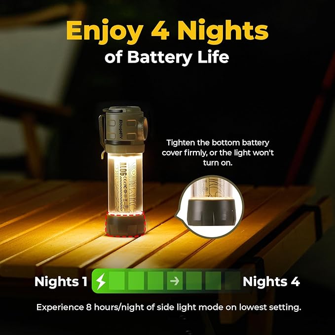 BougeRV AL06 Camping Light, Ambient Light, Flashlight, Rechargeable Camping Lantern, Electric Lamp, IPX4 Waterproof, Portable Light for Camping, Hiking, Power Outage, Adventure, Emergency Use Outdoor