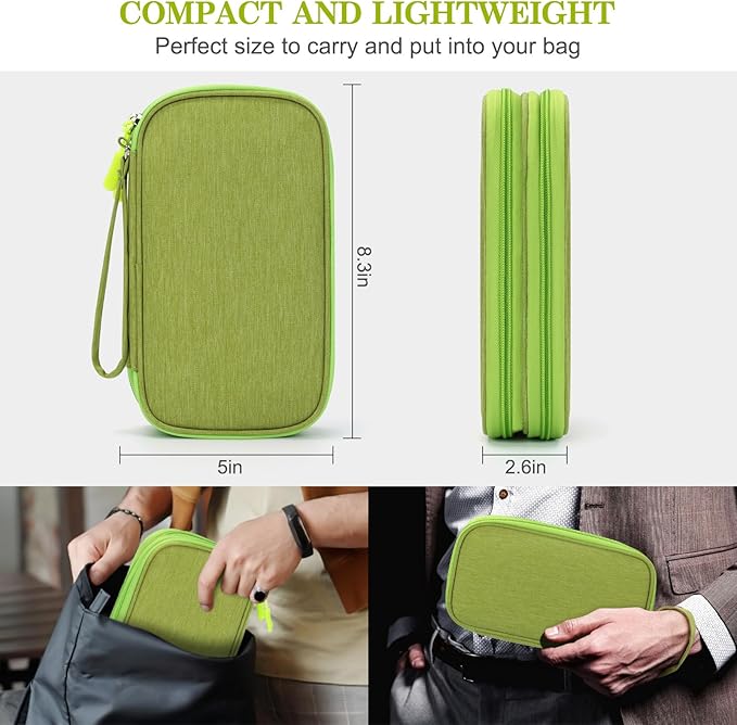FYY Electronic Organizer, Travel Cable Organizer Bag Pouch Electronic Accessories Carry Case Portable Waterproof Double Layers Storage Bag for Cable, Cord, Charger, Phone, Earphone, Large Size, Green