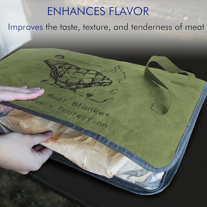 BBQ Blanket for Resting Meat, 5-Layer Insulated Meat Resting Bag for Moisture Retention and Perfect BBQ, Wide Mouth with Handle Design for Briskets, Pork Shoulders, Steaks (Gray Green, 21 Inch)