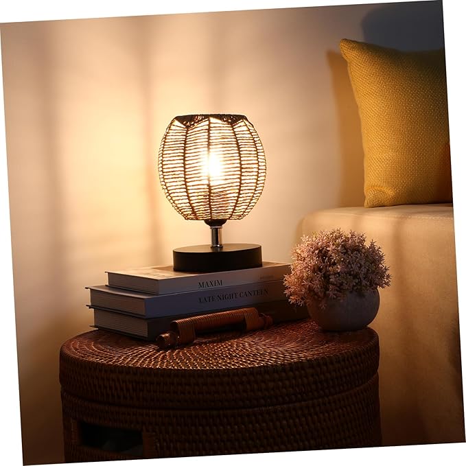DOITOOL Rattan Lamp Shade, Small Wicker Lamp Shade,Woven Pendant Light Covers Boho Lamp Shade Replacement, Retro Lampshade for Floor Lamps, Chandelier, Desk lamp, Wall Sconces (Khaki Dark/Light)