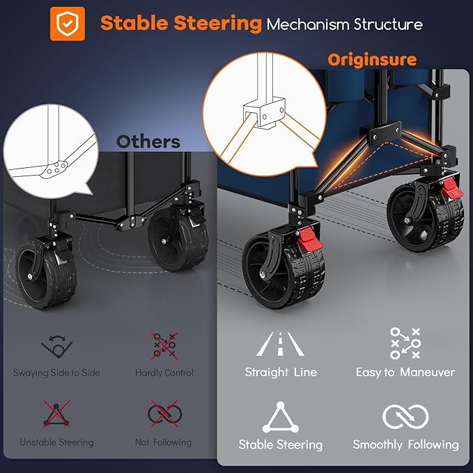 48" L Collapsible Wagon Cart Foldable, 560LB Weight Capacity 300L Heavy Duty Folding Beach Wagons with Big All-Terrain Wheels, Utility Carts for Groceries, Shopping, Camping, Sports - Blue