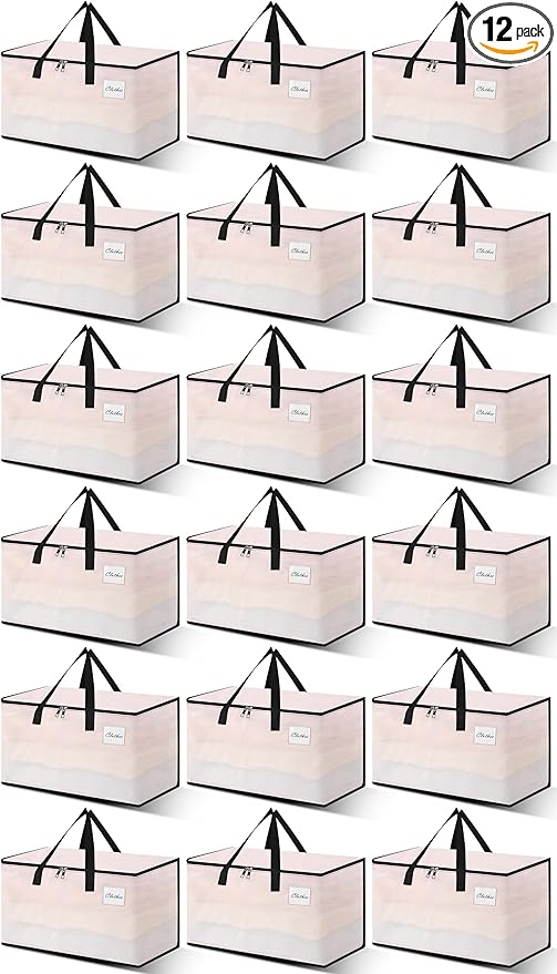 Heavy Duty Moving Bags - Extra Large Packing Bags and Storage Totes, Collapsible and Foldable Option for Moving and Storage, Clear, 93 L - 12 Pack
