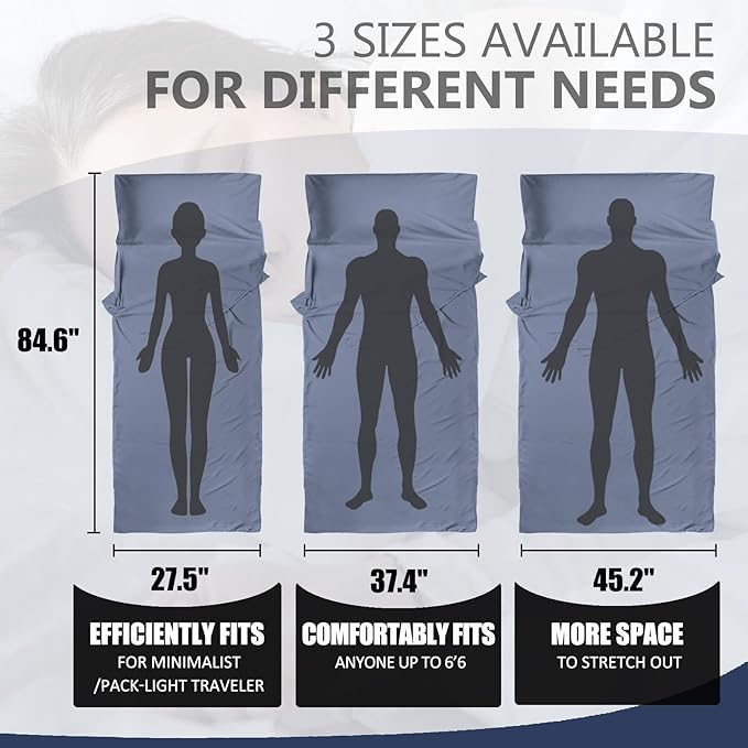 Frelaxy Ultralight Sleeping Bag Liner - Lighter & Compact, 3 Sizes Travel Sheets & Adult Sleep Sack, Comfy Breathable & Cooling & Silky Soft, Quick-Drying, for Backpacking, Hotel, Camping, Hostels