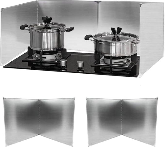 Amundo 2 Pieces Grease Splatter Guard 2 Sided Foldable Stainless Steel Splatter Guard Oil Splash Guard for Grease Stainless Steel Backsplash for Stove Frying Pan Splatter Guard (15.7" X 11.4")