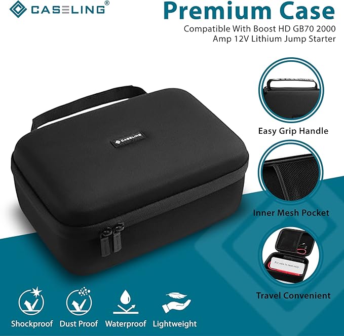 caseling Hard Case Compatible with GB70 2000 Amp 12V Lithium Jump Starter Battery Pack with Mesh Pocket for Accessories